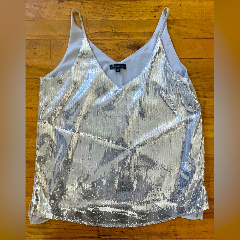 EUC Silver Sequin Spaghetti Strap Tank Top